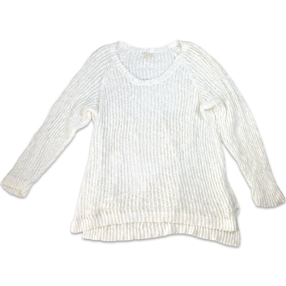 Eileen Fisher White Open-Knit Organic Cotton Pullover Sweater L